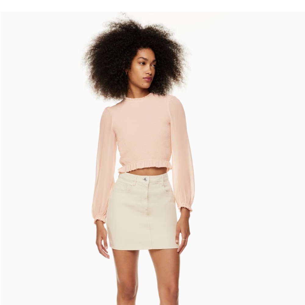 Chic Blush Long Sleeve Top and Cream Mini Skirt